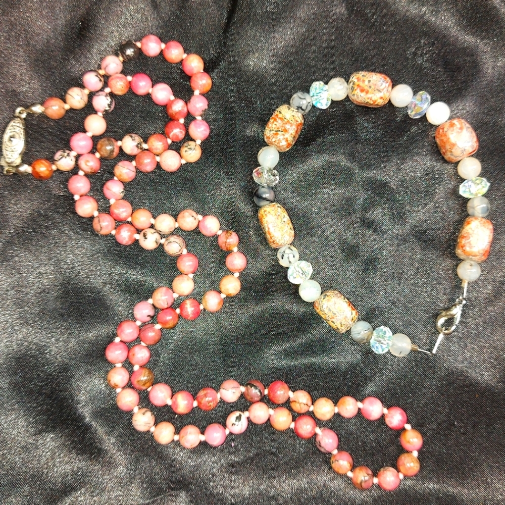 Pink Gemstone Bead Necklace & Bracelet